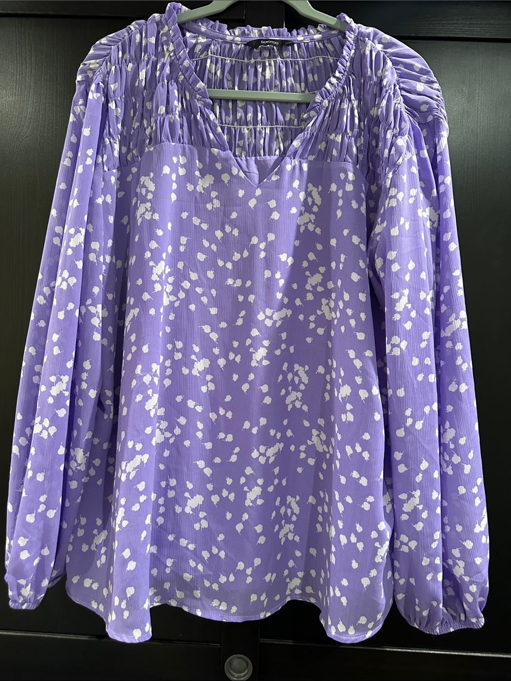 Printed Lavender Peasant Blouse with Smocked Yoke - Unbranded